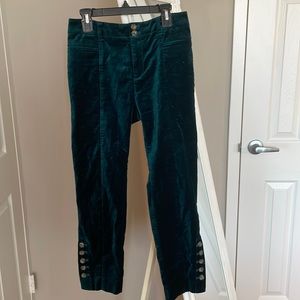 Anthropologie petite length green velvet pants